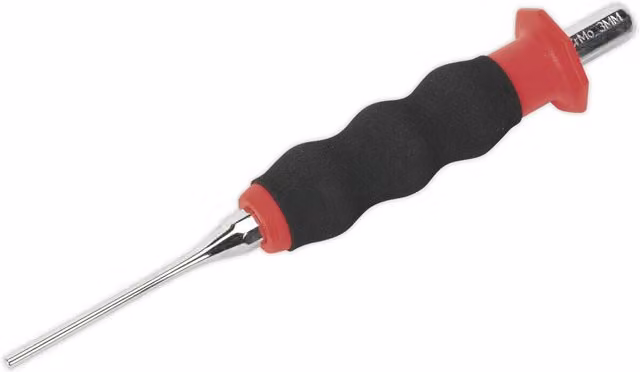 Loops 3mm Sheathed Parallel Pin Punch with Contoured Foam Grip in Chrome Molybdenum Steel, Silver and Red