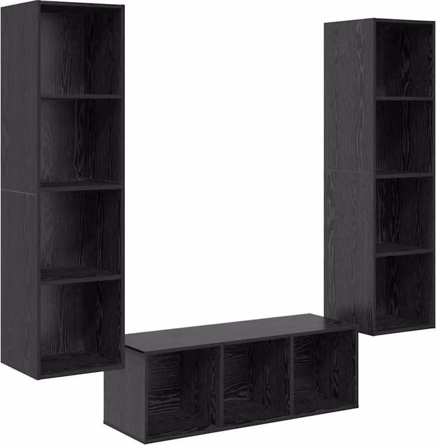 Berkfield Home Modern 3-Piece Wall-Mounted TV Cabinet Set with Shelving in Matt Black – 1