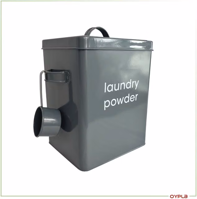 Oypla Grey Metal Laundry Powder Storage Canister Tin with Scoop