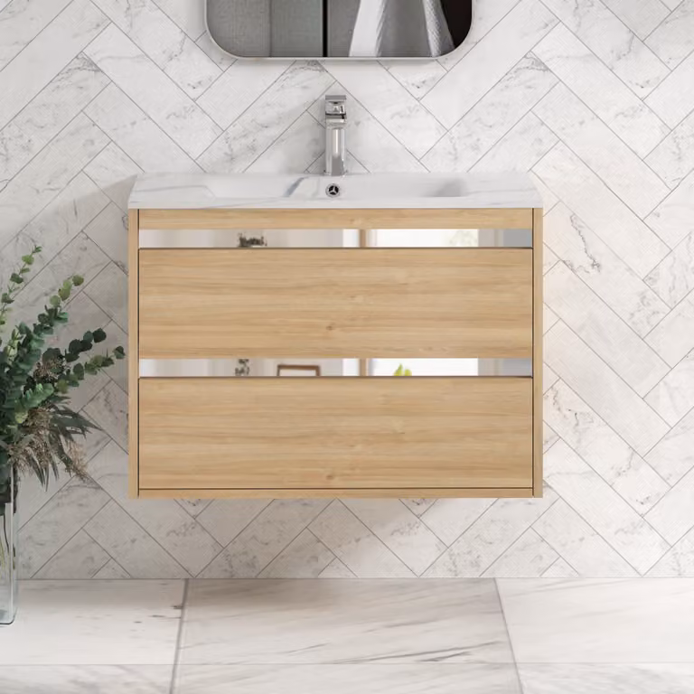 Royal Bathrooms Orion Modern Wall Mounted 2 Drawer Bathroom Vanity Unit in Brown Matt Finish