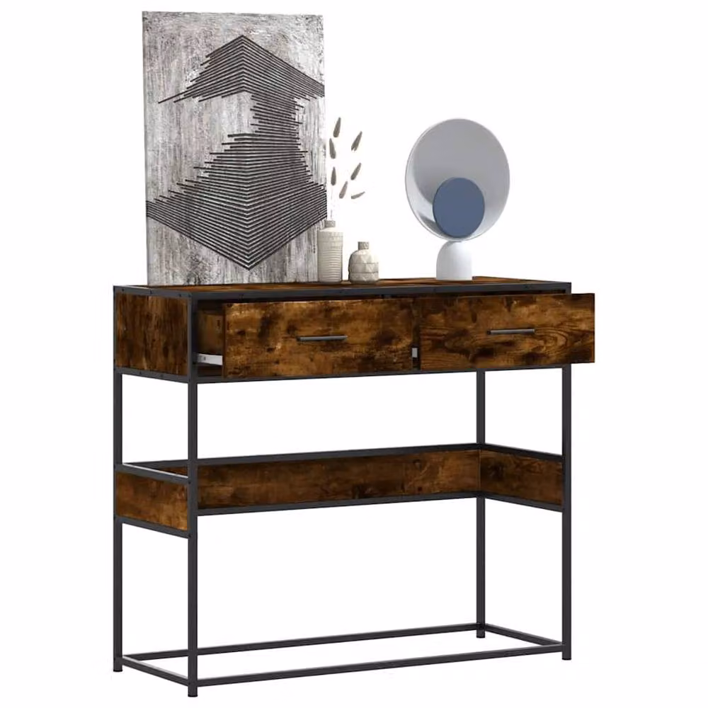 Berkfield Home Smoked Oak Console Table in Brown, W/D/H: 90 x 35 x 80 cm – 2
