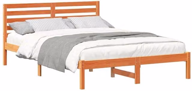 Berkfield Home Elegant Bed with Headboard in Wax Brown Solid Pine Wood, W: 140 cm, L: 220 cm – 1