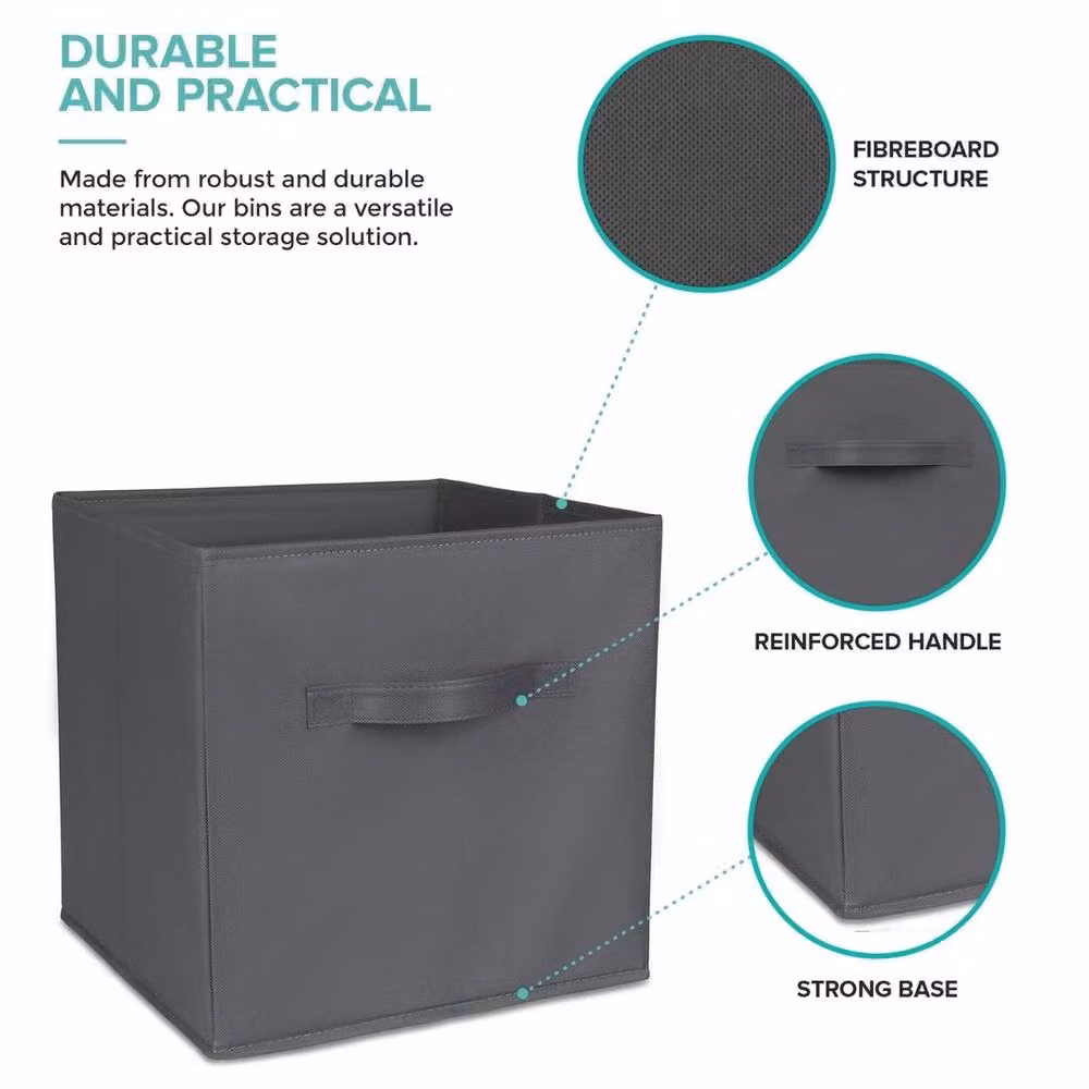 EONLION Set of 6 Foldable Fabric Storage Cubes with Handles, Grey, W/D/H: 50 x 50 x 50 cm – 5
