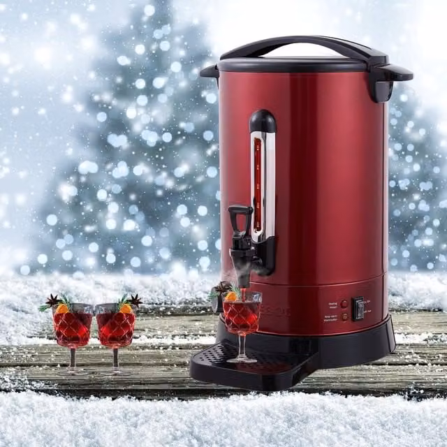 AREBOS Red Water Boiler and Hot Drink Dispenser with 8.8 l Capacity and Stainless Steel Construction