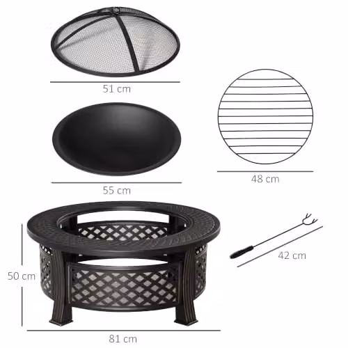 Outsunny Bronze Tone Round Steel Outdoor Fire Pit with Grill Net and Poker, Diameter: 81 cm – 7