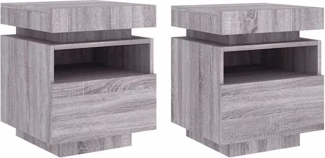 Berkfield Home Set of 2 Grey Sonoma Bedside Cabinets with Integrated LED Lights, W/D/H: 40 x 39 x 48.5 cm – 1