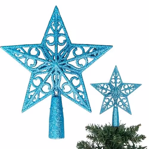 Shatchi Blue Glitter Star Christmas Tree Topper, 14.5 cm – 1