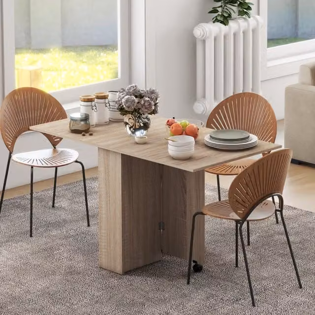 HOMCOM Modern Brown Extendable Drop Leaf Kitchen and Dining Table with Castors