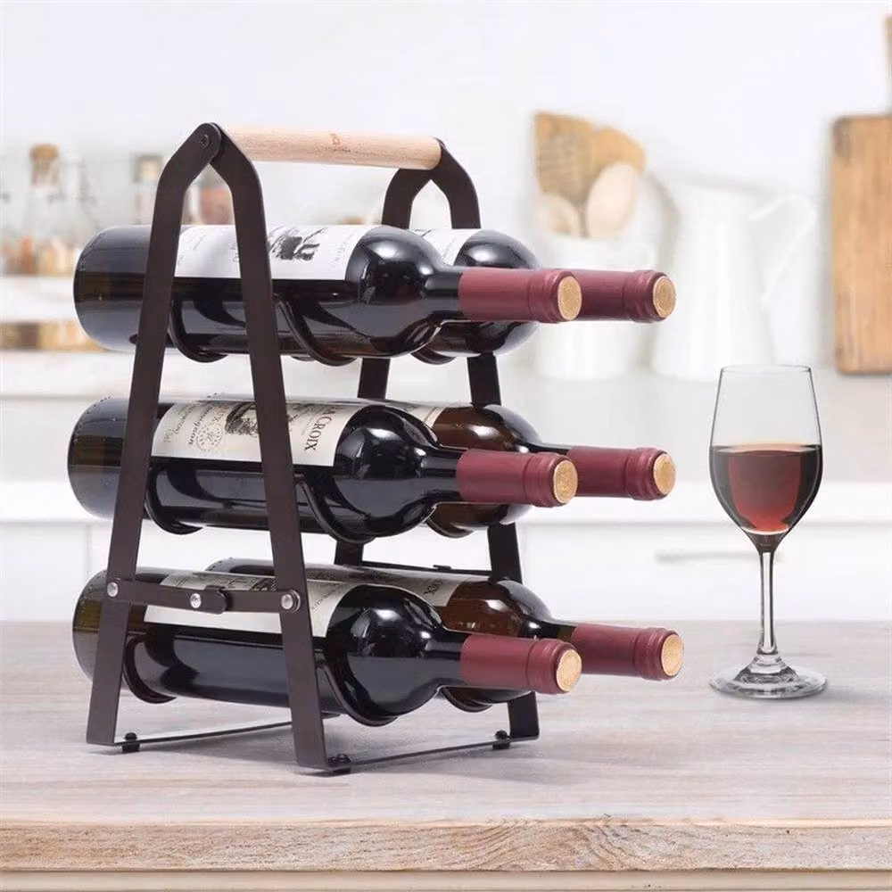 FLAVORA 3 Tier Foldable 6 Bottle Free Standing Wine Rack in Matt Black – 2