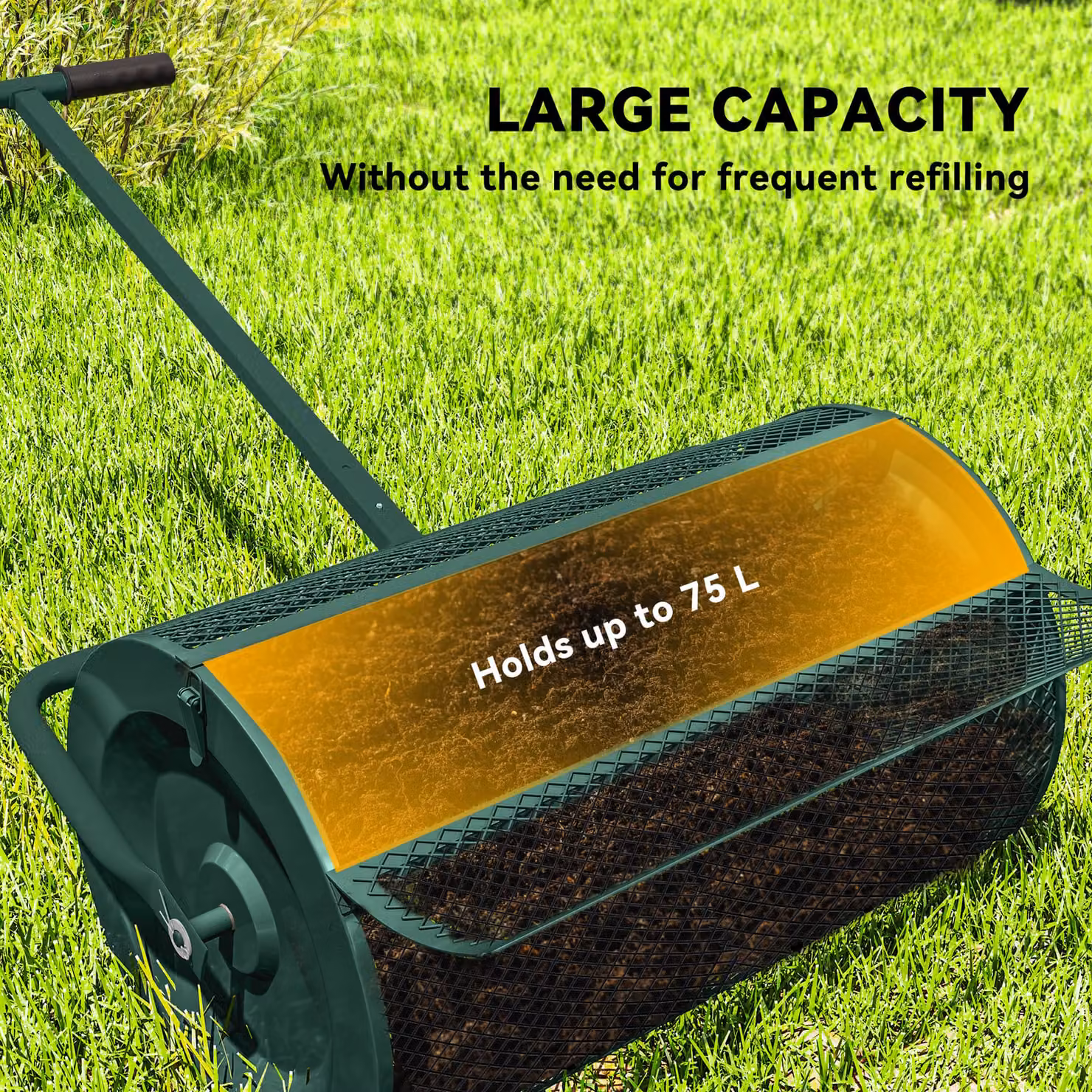 Outsunny Green Compost Spreader with Height Adjustable T-Shaped Handle and Metal Mesh Basket – 4