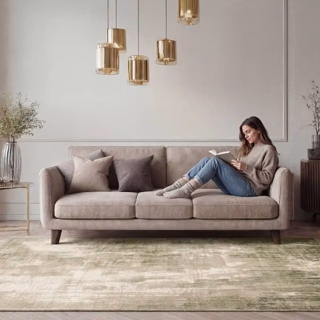 Kukoon Abstract Modern Distressed Area Rug in Green and Beige, W: 160 cm, D: 230 cm