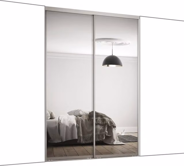 Spacepro Silver Frame Mirror Contour Sliding Wardrobe Door Kit, 2 Pack, Width: 61 cm