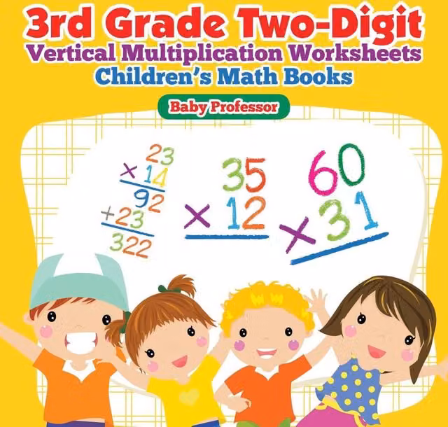 Baby Professor 3rd Grade Two-Digit Vertical Multiplication Worksheets for Children, Multicolour