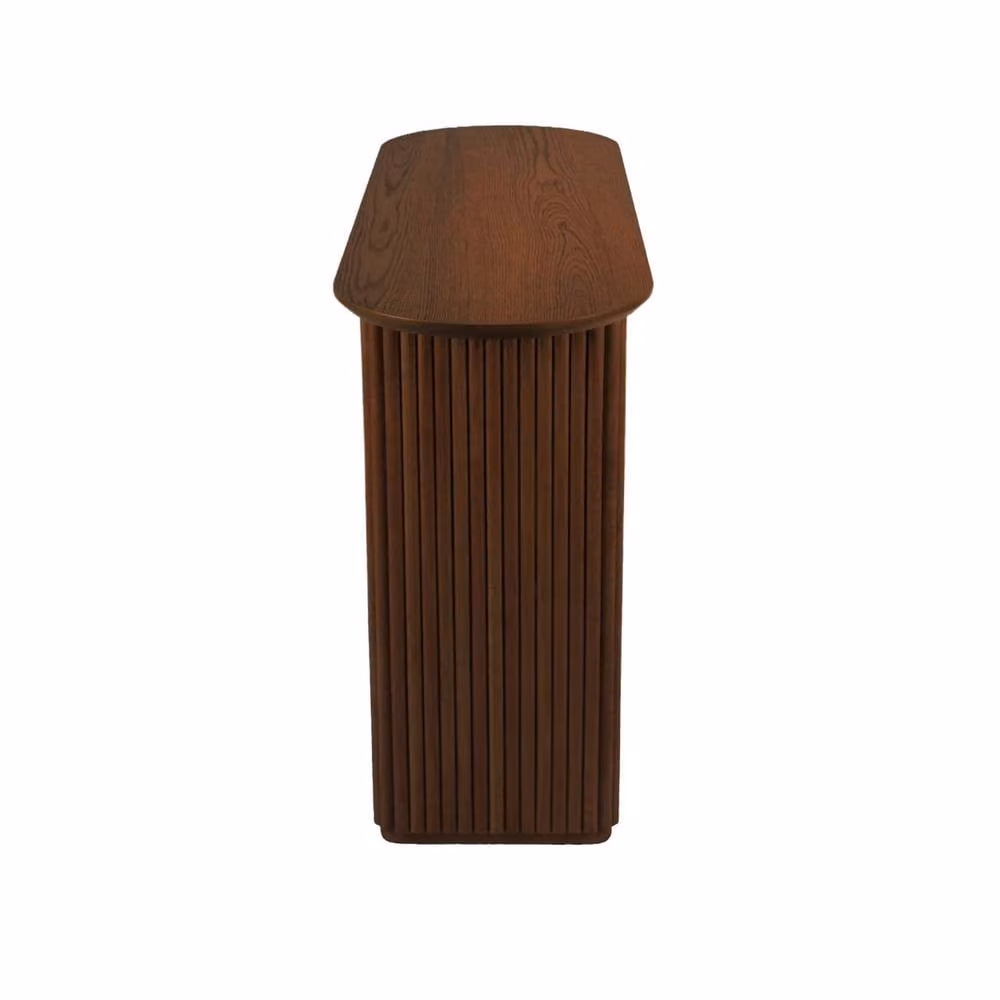 sweeek Oval Console Table in Dark Brown Rubberwood and Oak-Effect Veneer – 3