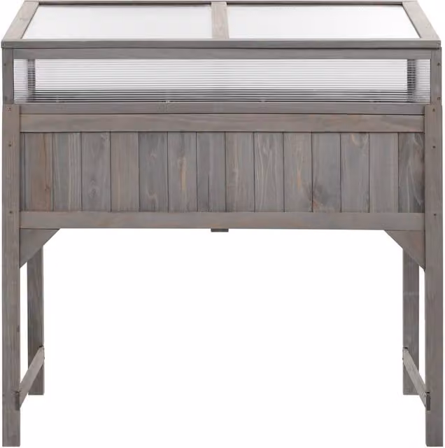Berkfield Home Raised Bed with Greenhouse in Grey Solid Fir Wood, W/D/H: 110 x 54 x 120 cm