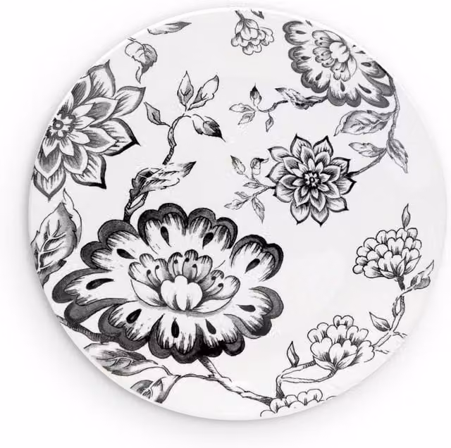 Wade Albert White Botanical Night Dinner Plate in Black and White, Diameter: 28 cm