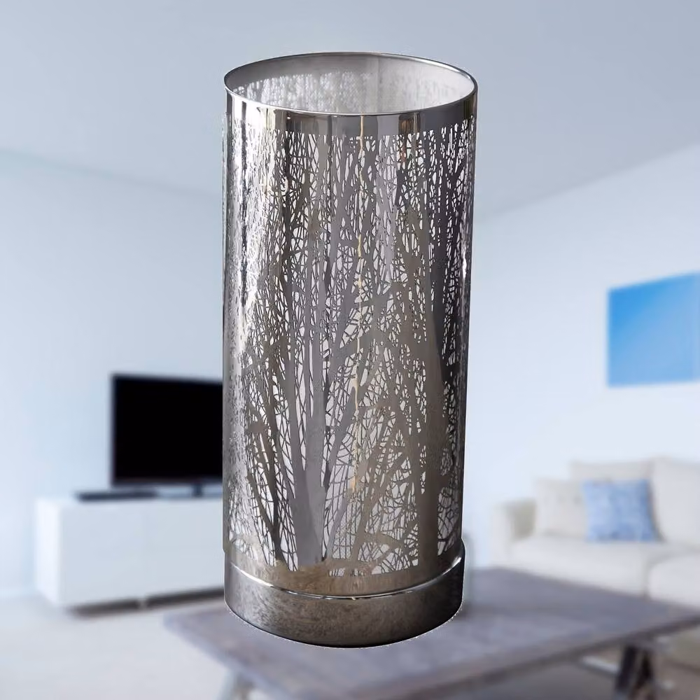 First Choice Lighting Morris Chrome Woodland Touch Table Lamp in Silver, Height: 26.5 cm – 3