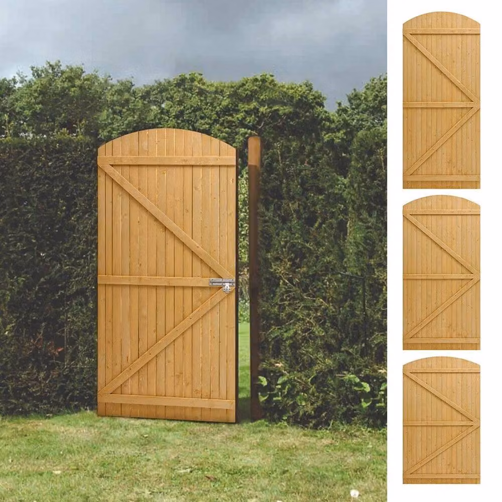 FLAVORA Arched Wooden Garden Pedestrian Single Swing Gate in Brown, W: 90 cm, H: 210 cm – 3