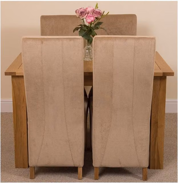 Thats Furniture Hampton Oak Extending Dining Table and 4 Lola Fabric Chairs in Beige and Grey