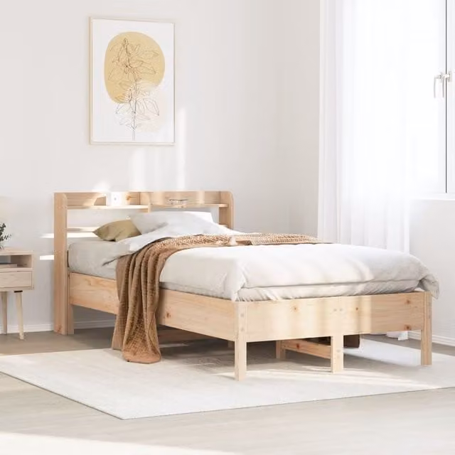 Berkfield Home Small Single Solid Wood Pine Bed Frame in Brown, W/D/H: 75 x 190 cm