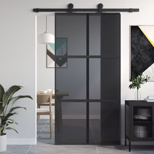 Berkfield Home Modern Black Sliding Door with Transparent Tempered Glass and Aluminium, W: 102.5 cm, H: 205 cm