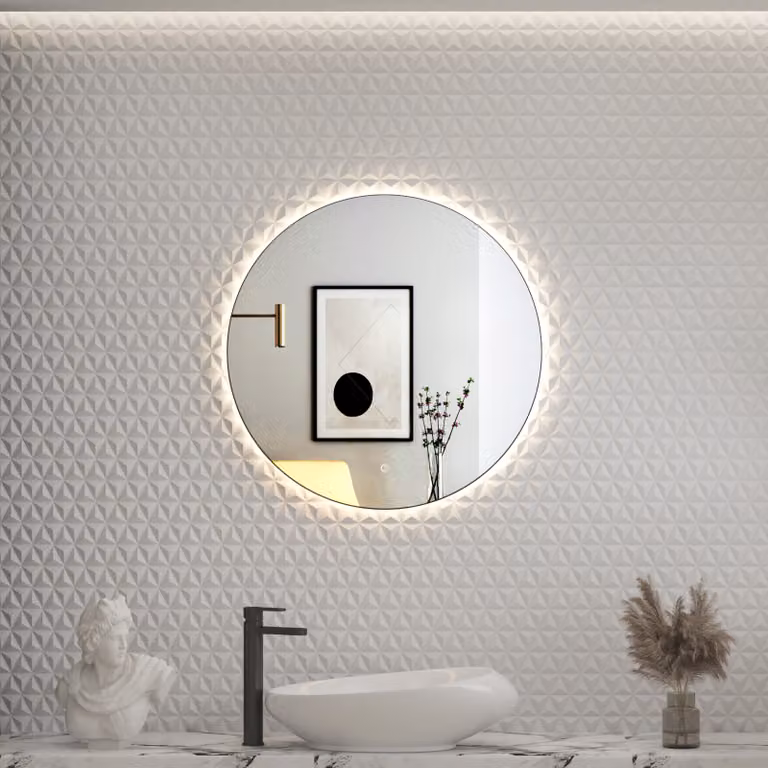 Royal Bathrooms Luton Round Matt Black Backlit LED Illuminated Bathroom Mirror with Demister Pad and Touch Sensor, W: 60 cm, H: 60 cm