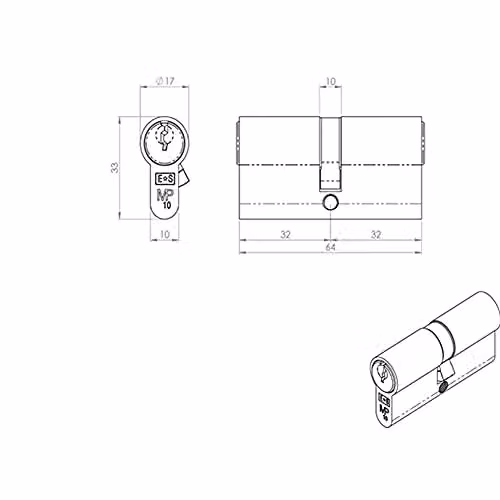 Loops 64mm Euro Double Cylinder Lock in Silver – 2