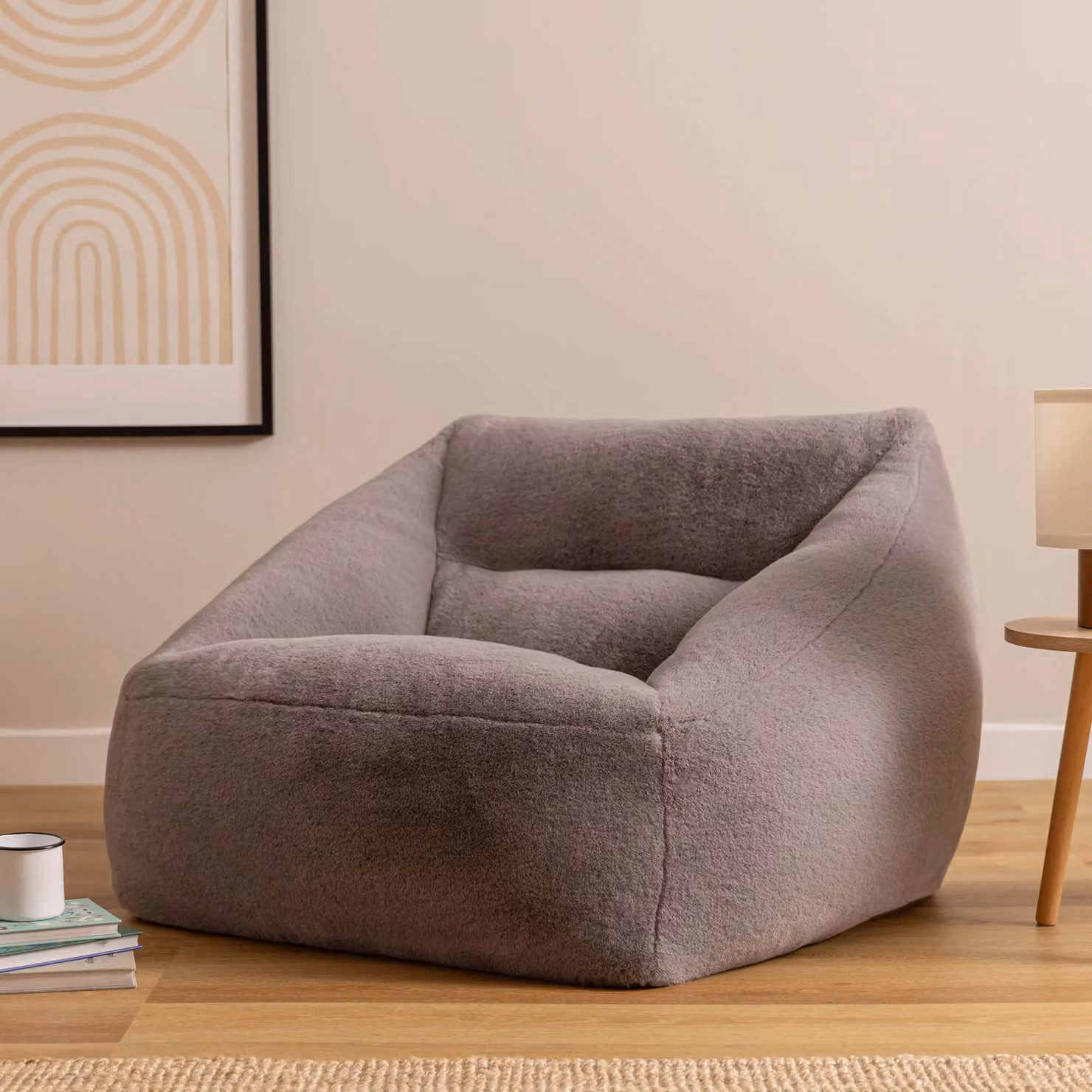 icon Natalia Rabbit Faux Fur Bean Bag Armchair in Grey, W/D/H: 87 x 84 x 73 cm – 2