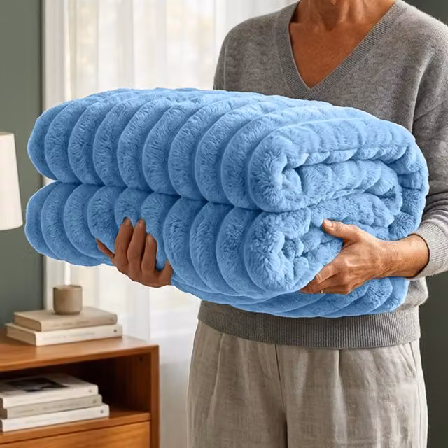 Casabella Blue Polyester Fleece Blanket