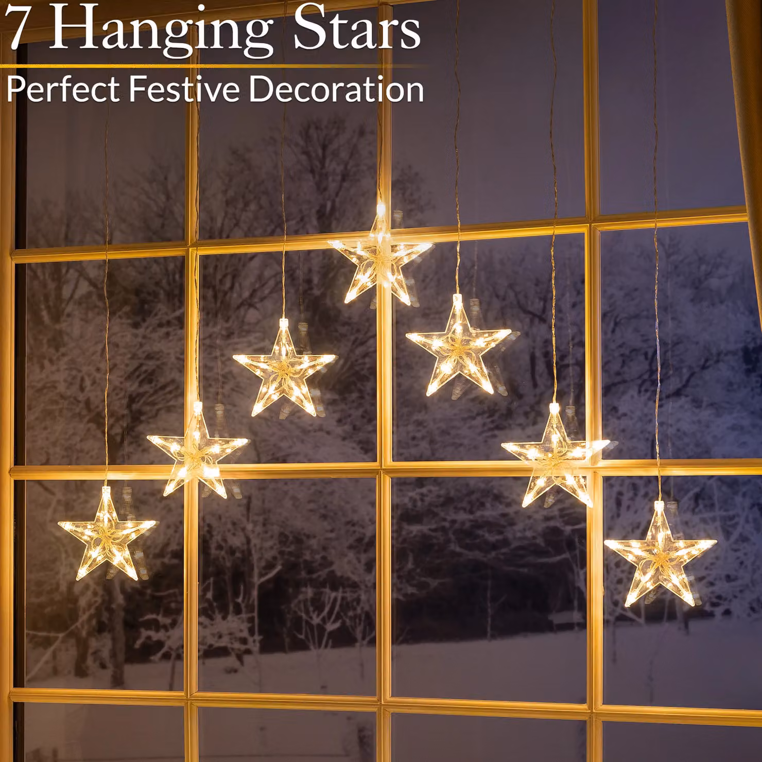 Christow Christmas LED Star Curtain Lights in Cream and Beige, H 90 cm x W 84 cm – 2