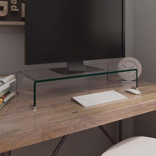 Berkfield Home Clear Glass TV Stand and Monitor Riser, W/D/H: 70 x 30 x 13 cm