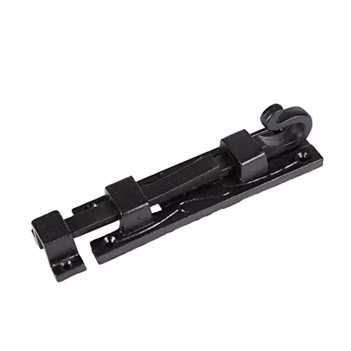 Hammer and Tongs Straight Shepherd's Crook Surface Bolt in Matt Black Iron, Pack of 2 – 4