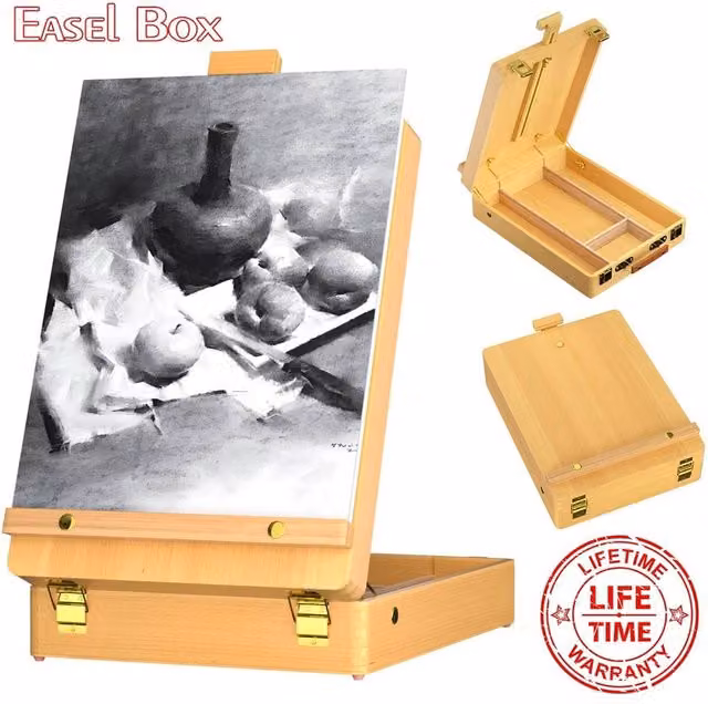 Nordara Professional Adjustable Wooden Artist Easel Box in Natural Sand and Brown – 1