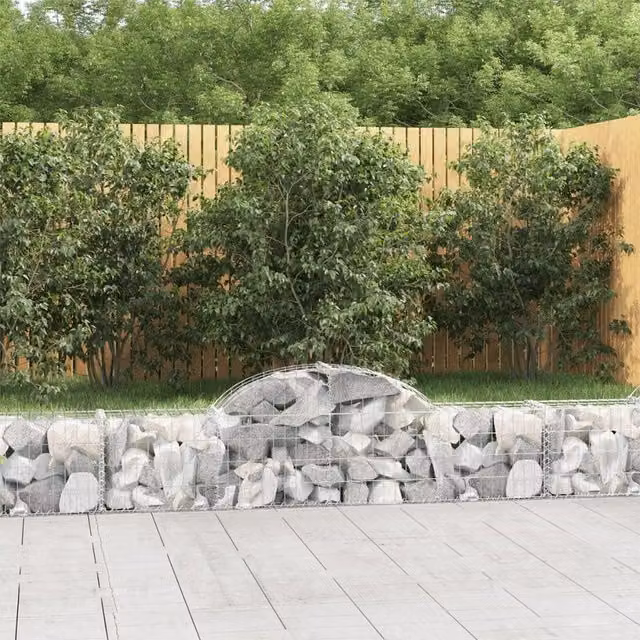 Berkfield Home Arched Gabion Baskets, 2 Piece Set, Silver Galvanised Steel, W: 200 cm, D: 30 cm, H: 40-60 cm