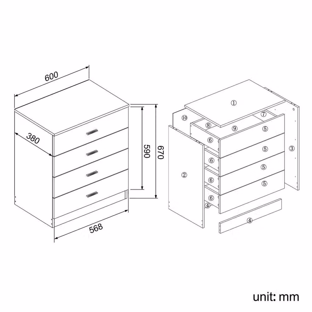 FLAVORA High Gloss Modern Chest of Drawers in Black and Walnut – 2