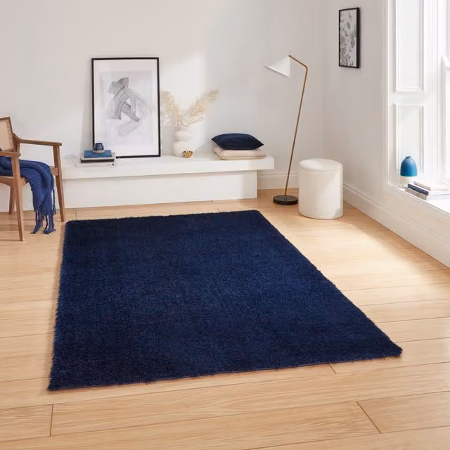 Terrys Lux Shaggy Rectangular Rug in Blue Polyester