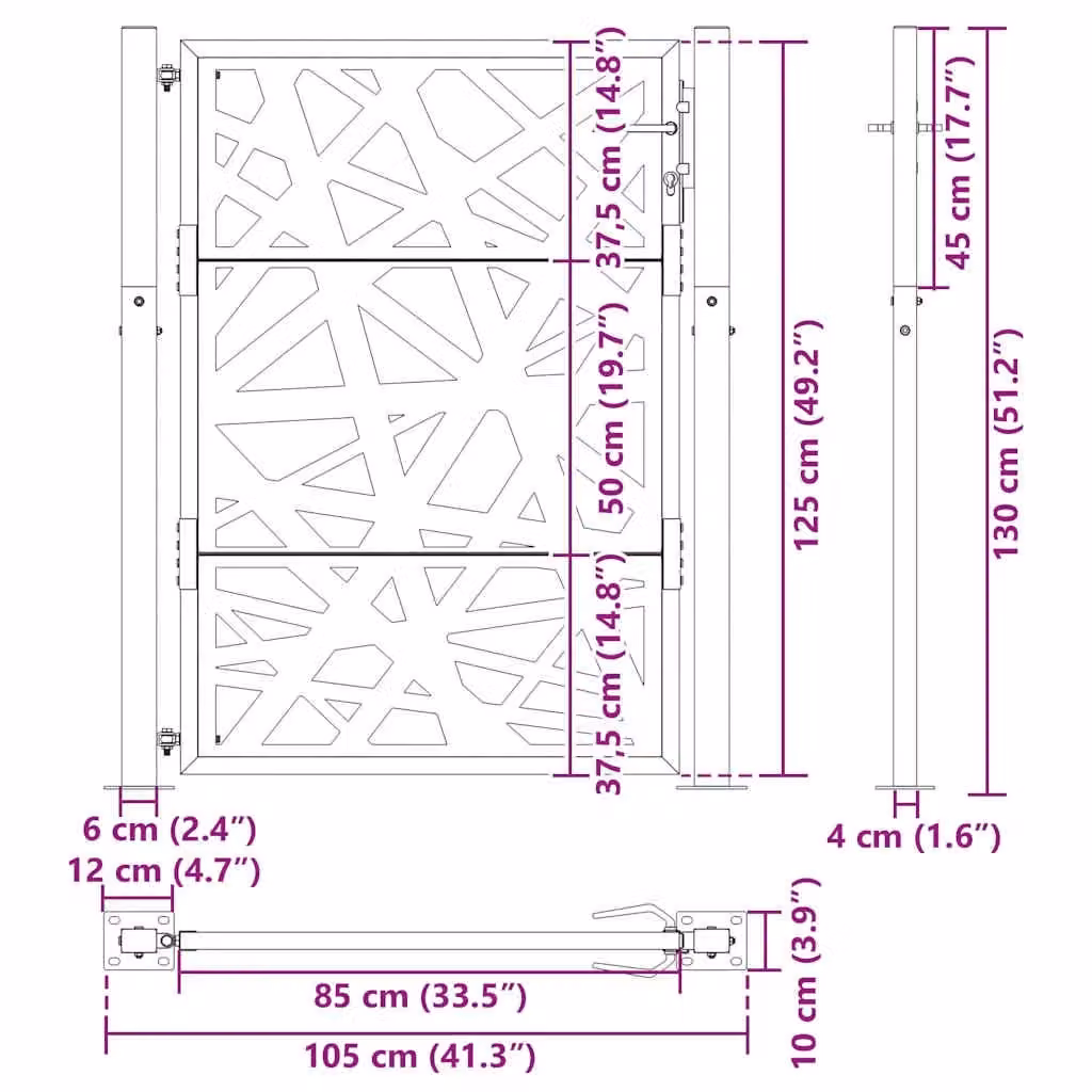 Berkfield Steel Garden Gate in Black, W: 105 cm, H: 130 cm – 7