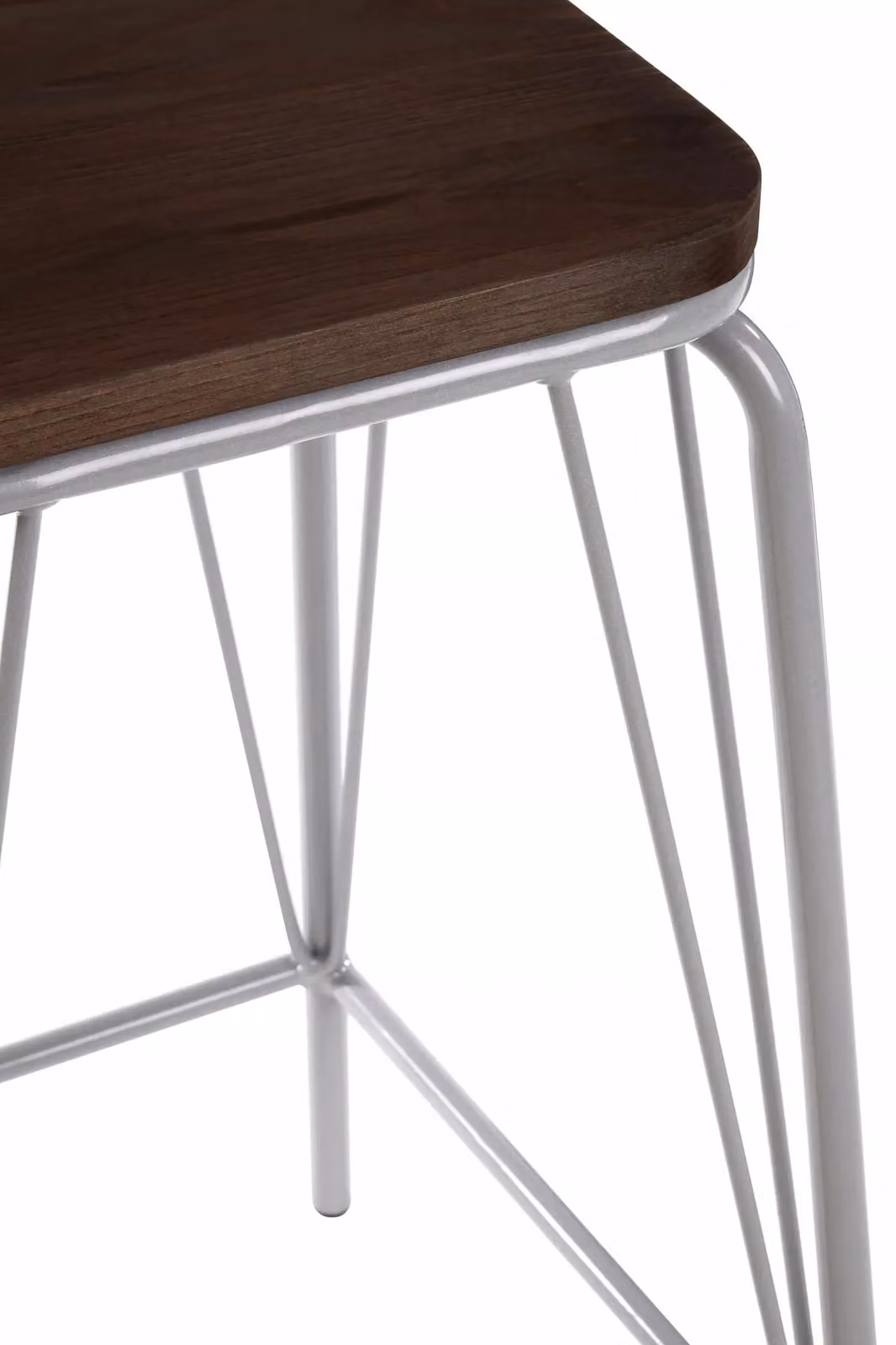 Orsina Industrial Metal and Elm Wood Stool in Grey and Brown, W/D/H: 42 x 42 x 62 cm – 3