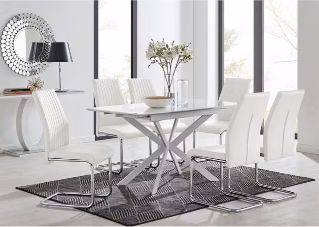 FurnitureboxUK LIRA 120 Extending Rectangular Kitchen Dining Table and 6 Lorenzo Chairs in White
