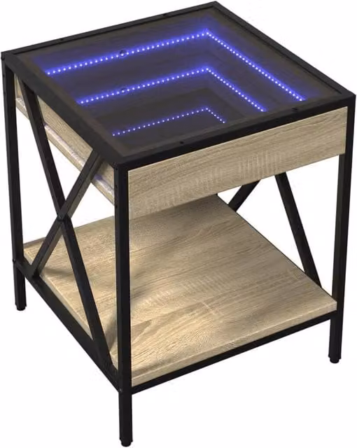 Berkfield Home Infinity LED Decorative Bedside Table in Natural Sonoma Oak, W/D/H: 40 x 40 x 49 cm