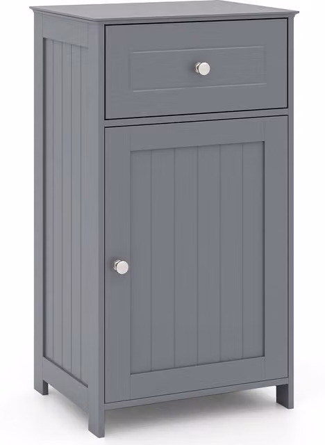 Costway Single Door Grey Bathroom Cabinet with Internal Shelves and Drawers – 1