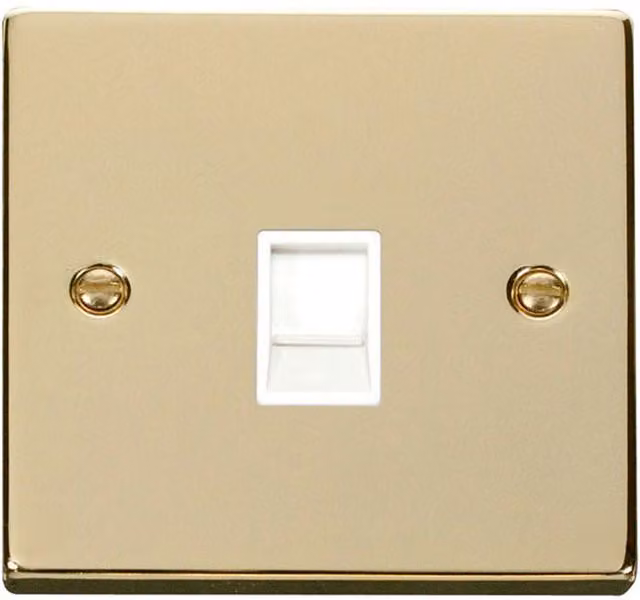 SE HOME Polished Brass and White RJ11 Socket Plate
