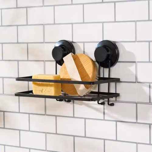 OHS Rustproof Metal Suction Shower Caddy Organiser in Black – 1