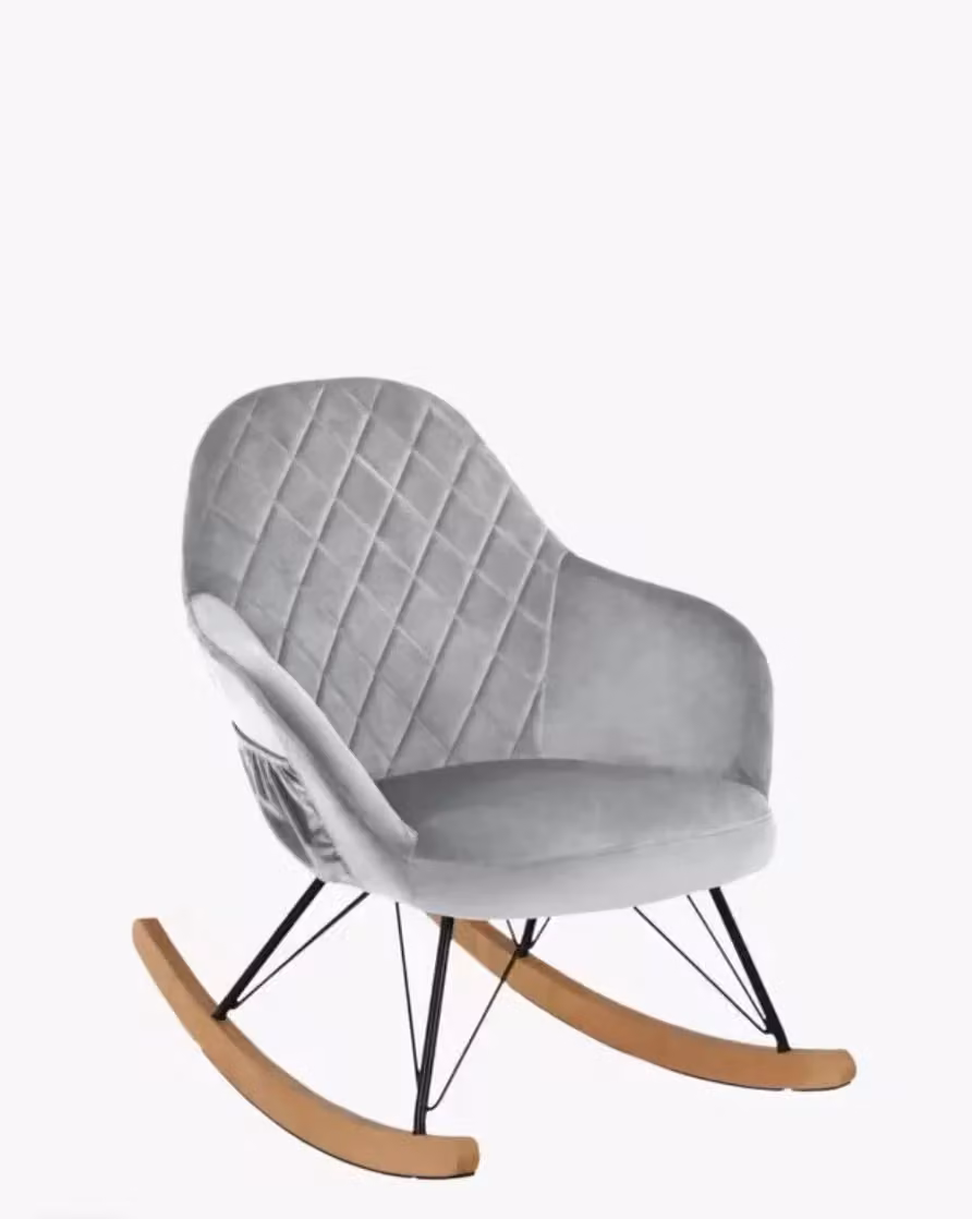 Little Seeds Monarch Hill Dahlia Grey Velvet Upholstered Nursery Rocker with Armrests, H 93.0 x W 68.6 x D 44.5 cm