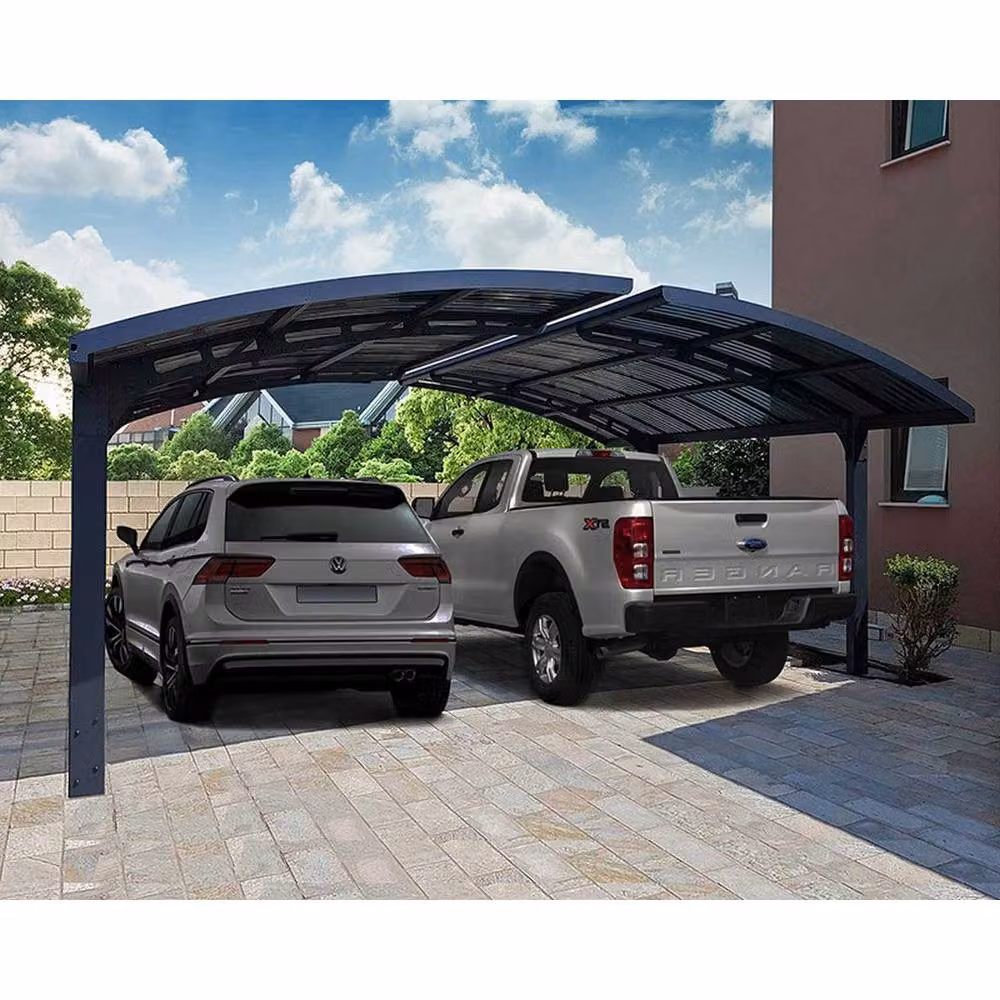 Palram Arizona Wave Double Wings & Arch Polycarbonate Carport in Grey, W: 578 cm, D: 495 cm, H: 273.5 cm – 2