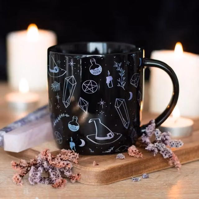 Uniqueful Crystal Witch Print Ceramic Mug in Black, 360 ml