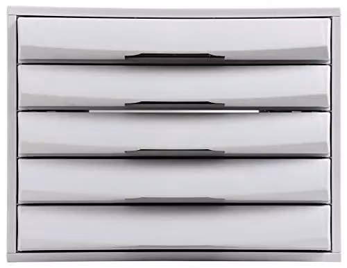 Exacompta Box Office Storage Drawer Set with 5 Closed Drawers for A4+ Documents, Light Grey, W: 38.7 cm, D: 28.4 cm, H: 21.8 cm – 1