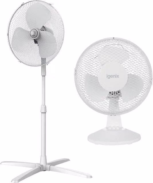 Igenix White Desk Fan 9 Inch and Pedestal Fan 16 Inch with Oscillation