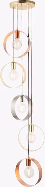 Perch & Parrow Mid-Century Magus 5 Light Ring Pendant in Brushed Brass, Nickel and Copper