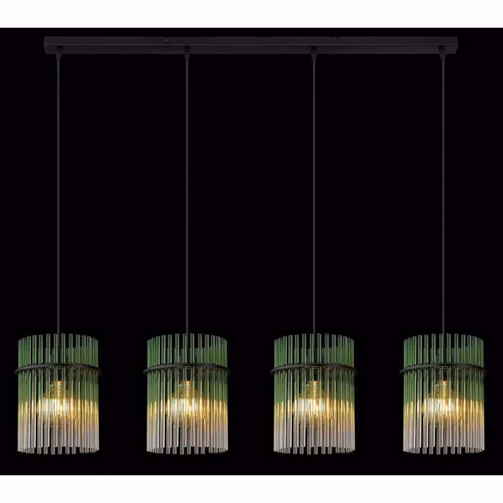 Netlighting Gorley Bar Pendant Ceiling Light with Matt Black Metal and Green Glass Shades, 4x E27, Height Adjustable – 3